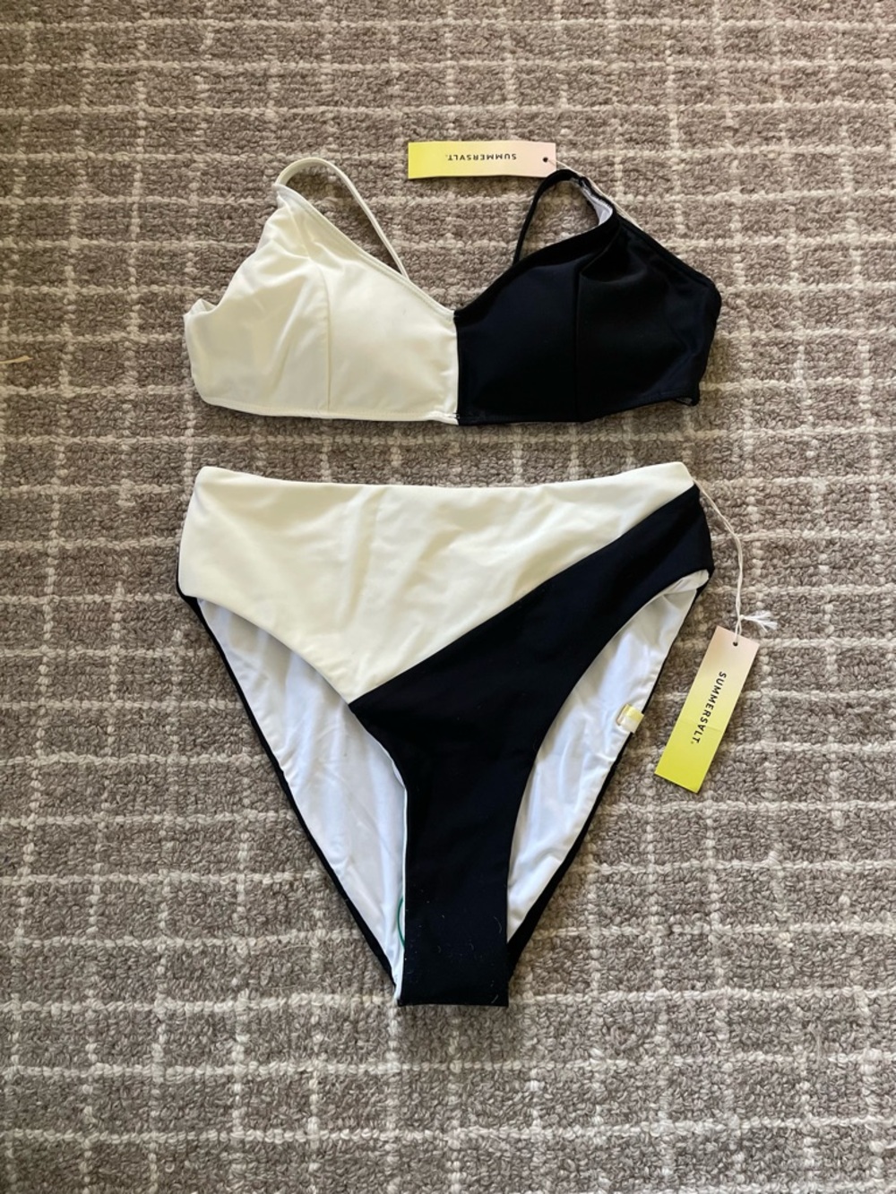 summersalt Black & White Two-Tone Asymmetrical Bikini Set